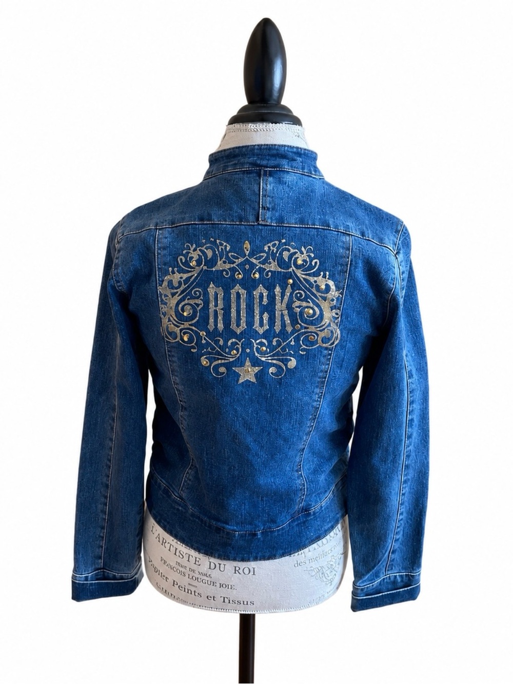 Spanish Harlem Rock Graphic Embellished Denim Moto Jacket Women’s M